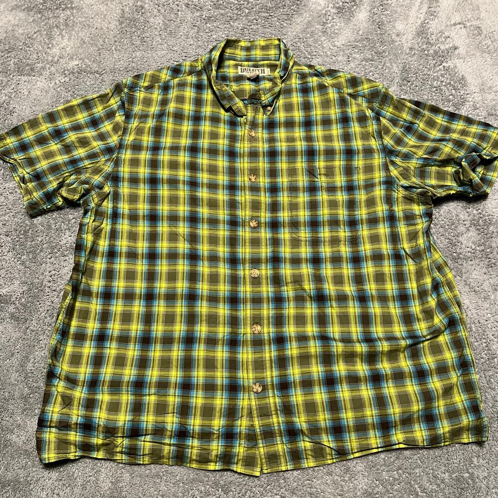 Duluth Trading Shirt Mens XL Trail Hiking BBQ Relaxed Fit Untucked Plaid Green